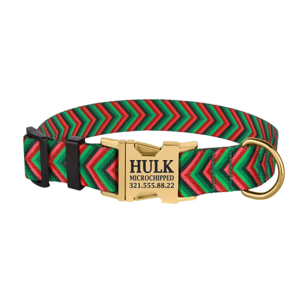 Нашийник для Собак BronzeDog Urban Полоска Нейлоновий з Металевою Пряжкою Червоно-Зелений