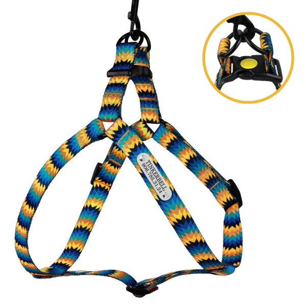 Шлея для Собак BronzeDog Urban Зигзаг Нейлонова Жовто-Синя