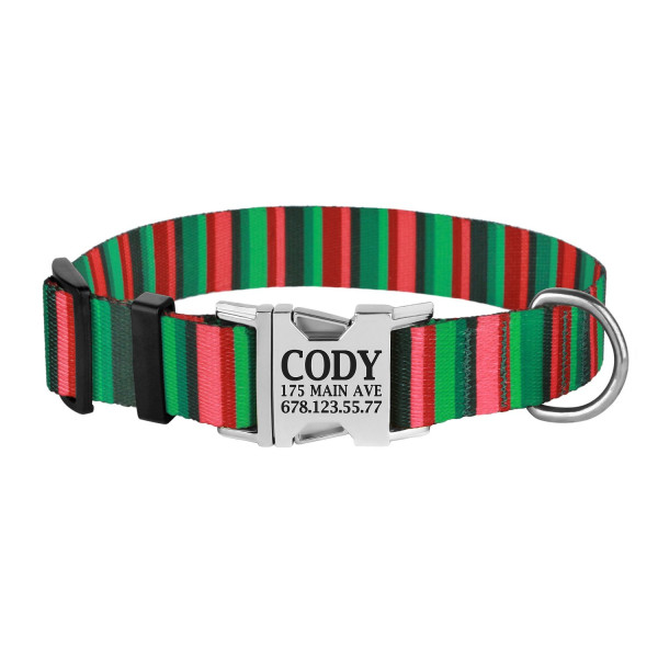 Нашийник для Собак BronzeDog Urban Полоска Нейлоновий з Металевою Пряжкою Червоно-Зелений