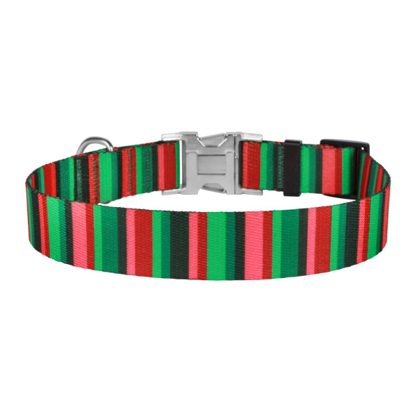Нашийник для Собак BronzeDog Urban Полоска Нейлоновий з Металевою Пряжкою Червоно-Зелений