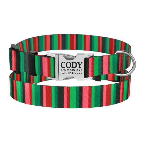 Нашийник для Собак BronzeDog Urban Полоска Нейлоновий з Металевою Пряжкою Червоно-Зелений