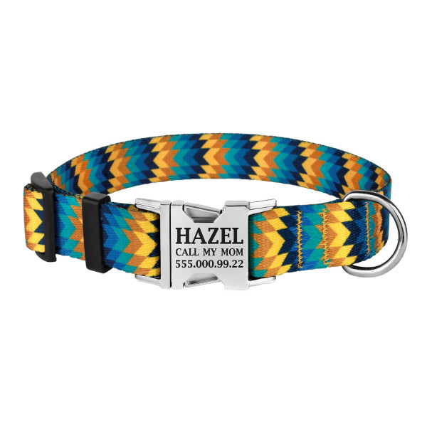 Нашийник для Собак BronzeDog Urban Зигзаг Нейлоновий з Металевою Пряжкою Жовто-Синій