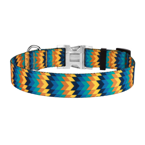 Нашийник для Собак BronzeDog Urban Зигзаг Нейлоновий з Металевою Пряжкою Жовто-Синій