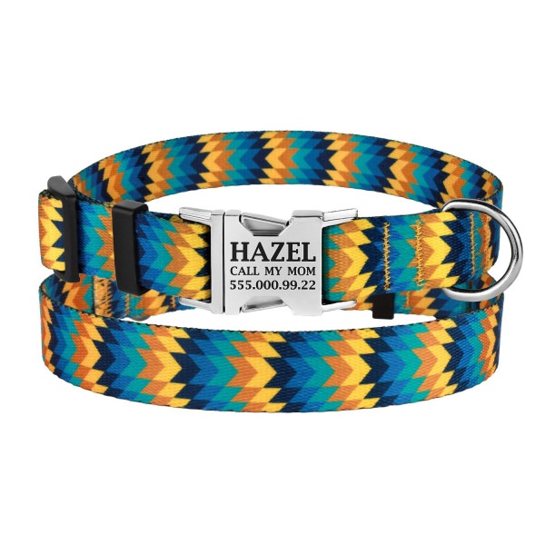 Нашийник для Собак BronzeDog Urban Зигзаг Нейлоновий з Металевою Пряжкою Жовто-Синій