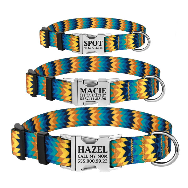 Нашийник для Собак BronzeDog Urban Зигзаг Нейлоновий з Металевою Пряжкою Жовто-Синій