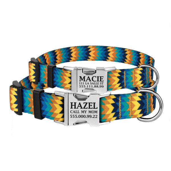Нашийник для Собак BronzeDog Urban Зигзаг Нейлоновий з Металевою Пряжкою Жовто-Синій