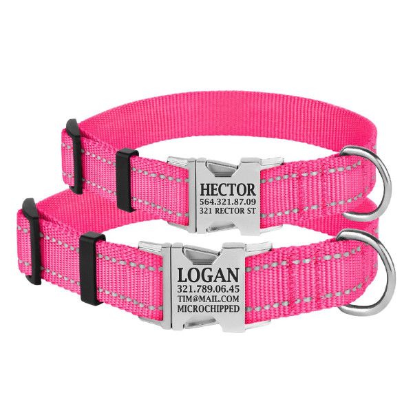 Нашийник для Собак BronzeDog Active Нейлоновий зі Світловідбиттям та Металевою Пряжкою Рожевий
