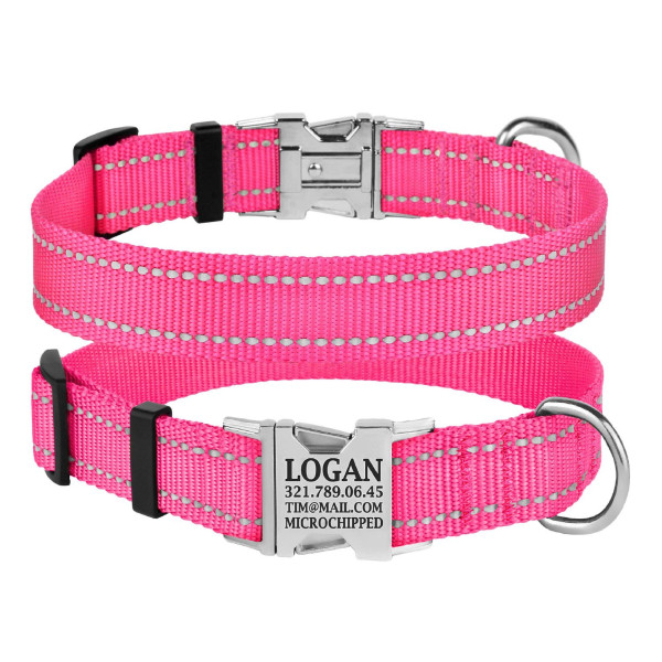 Нашийник для Собак BronzeDog Active Нейлоновий зі Світловідбиттям та Металевою Пряжкою Рожевий