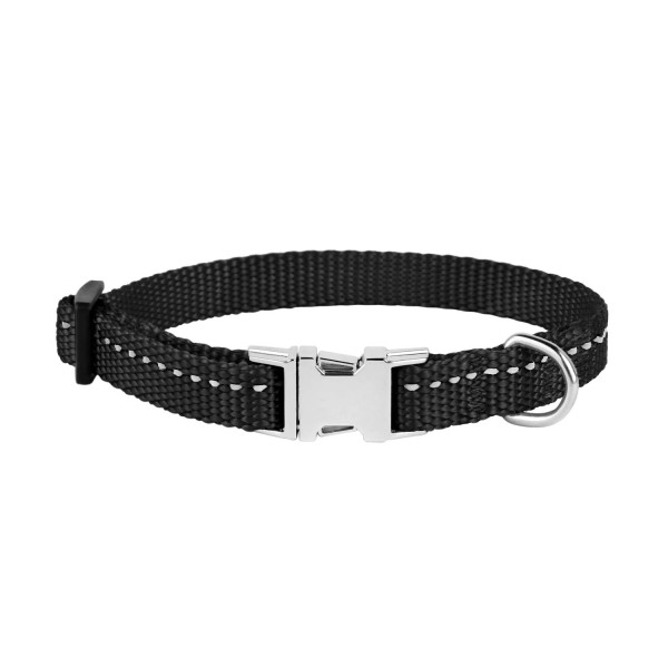 Нашийник для Собак Дрібних Порід BronzeDog Active Нейлоновий зі Світловідбиттям та Металевою Пряжкою Чорний