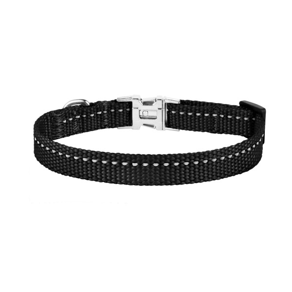 Нашийник для Собак Дрібних Порід BronzeDog Active Нейлоновий зі Світловідбиттям та Металевою Пряжкою Чорний