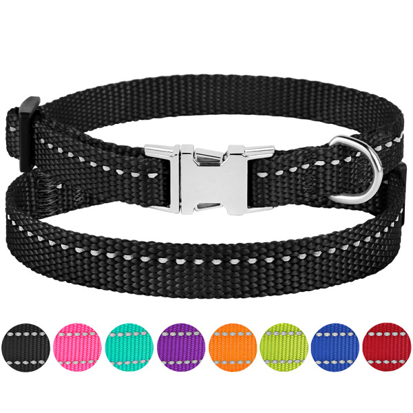 Нашийник для Собак Дрібних Порід BronzeDog Active Нейлоновий зі Світловідбиттям та Металевою Пряжкою Чорний