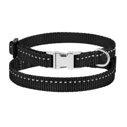 Нашийник для Собак Дрібних Порід BronzeDog Active Нейлоновий зі Світловідбиттям та Металевою Пряжкою Чорний
