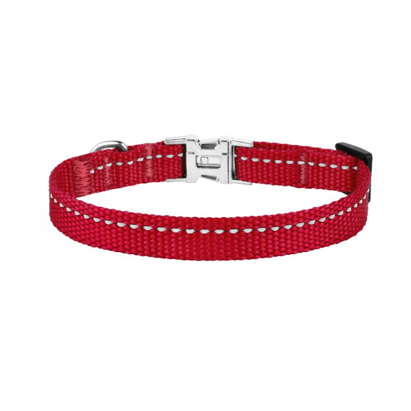 Нашийник для Собак Дрібних Порід BronzeDog Active Нейлоновий зі Світловідбиттям та Металевою Пряжкою Червоний