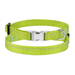 Нашийник для Собак Дрібних Порід BronzeDog Active Нейлоновий зі Світловідбиттям та Металевою Пряжкою Салатовий