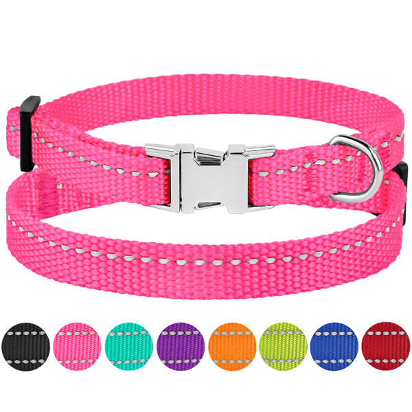 Нашийник для Собак Дрібних Порід BronzeDog Active Нейлоновий зі Світловідбиттям та Металевою Пряжкою Рожевий