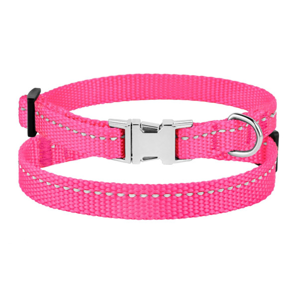 Нашийник для Собак Дрібних Порід BronzeDog Active Нейлоновий зі Світловідбиттям та Металевою Пряжкою Рожевий