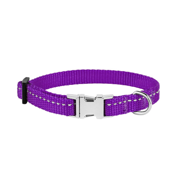 Нашийник для Собак Дрібних Порід BronzeDog Active Нейлоновий зі Світловідбиттям та Металевою Пряжкою Фіолетовий