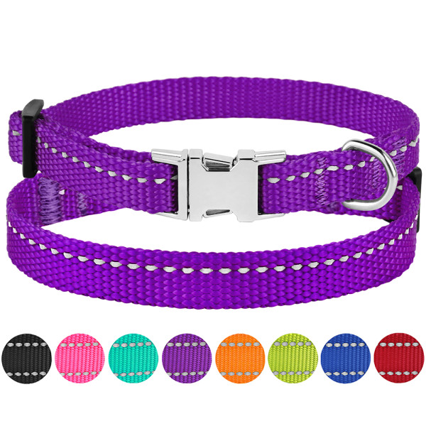 Нашийник для Собак Дрібних Порід BronzeDog Active Нейлоновий зі Світловідбиттям та Металевою Пряжкою Фіолетовий