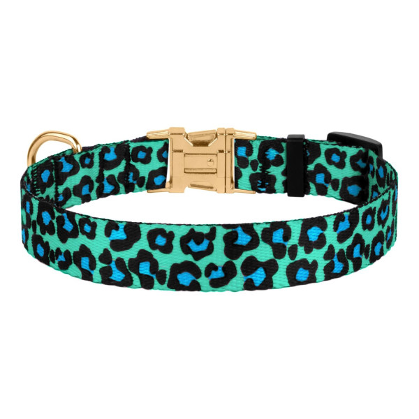 Нашийник для Собак BronzeDog Urban Леопард Нейлоновий з Металевою Пряжкою Золотистого Колір Бірюзовий