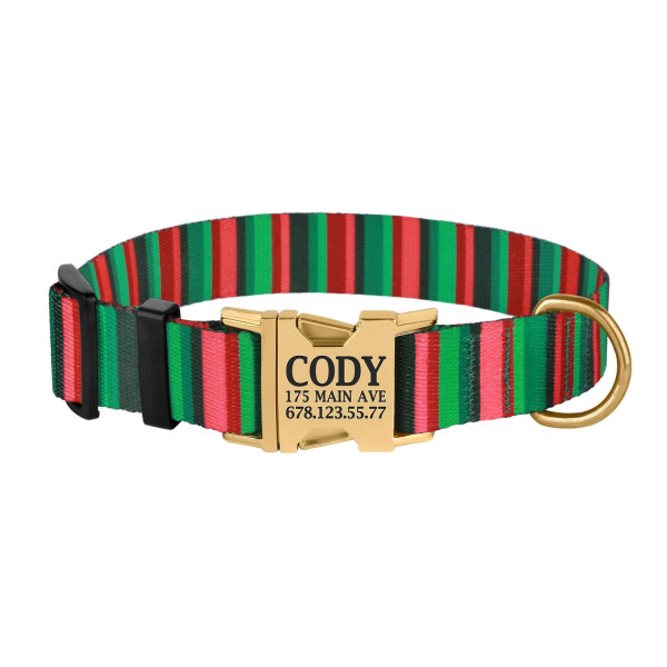 Нашийник для Собак BronzeDog Urban Полоска Нейлоновий з Металевою Пряжкою Червоно-Зелений