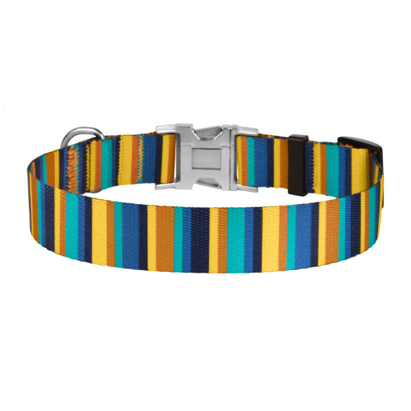Нашийник для Собак BronzeDog Urban Полоска Нейлоновий з Металевою Пряжкою Жовто-Синій