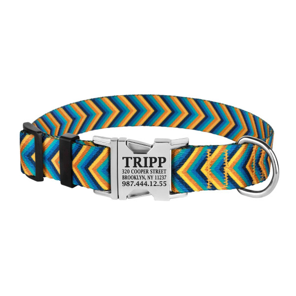 Нашийник для Собак BronzeDog Urban Стрілка Нейлоновий с Металевою Пряжкою Жовто-Синій