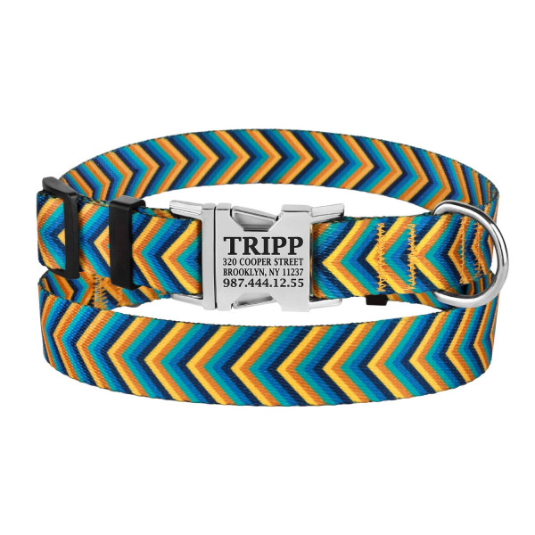 Нашийник для Собак BronzeDog Urban Стрілка Нейлоновий с Металевою Пряжкою Жовто-Синій
