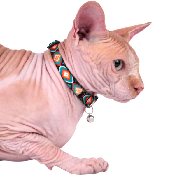 Нашийник для Котів BronzeDog Urban Нейлоновий з Пластиковою Пряжкою та Дзвіночком Ромби