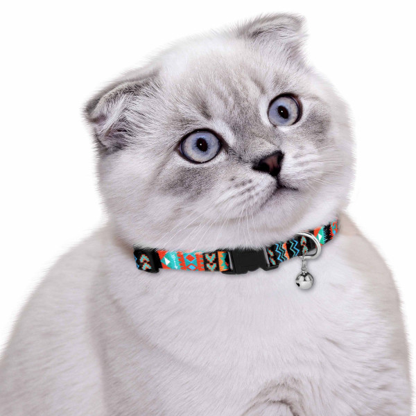 Нашийник для Котів BronzeDog Urban Нейлоновий з Пластиковою Пряжкою та Дзвіночком Ацтеки
