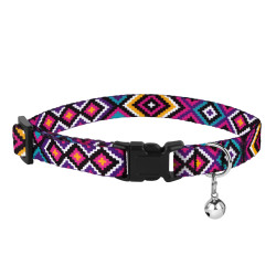 Нашийник для Котів BronzeDog Urban Гуцульський Нейлоновий з Пластиковою Пряжкою та Дзвіночком Фіолетовий