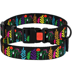 Нашийник для Собак BronzeDog Urban Квіти Нейлоновий з Пластиковою Пряжкою Чорний