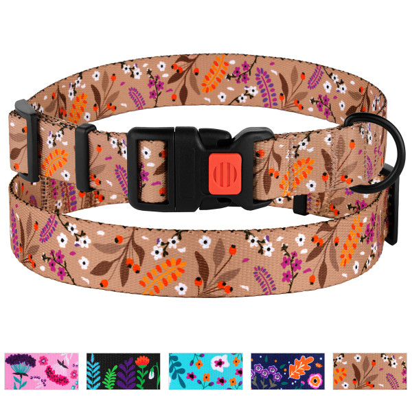 Нашийник для Собак BronzeDog Urban Квіти Нейлоновий з Пластиковою Пряжкою Бежевий