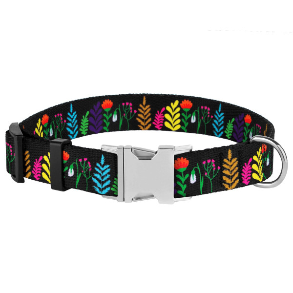 Нашийник для Собак BronzeDog Urban Квіти Нейлоновий з Металевою Пряжкою Чорний