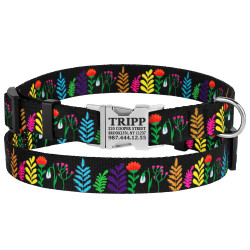 Нашийник для Собак BronzeDog Urban Квіти Нейлоновий з Металевою Пряжкою Чорний