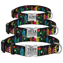 Нашийник для Собак BronzeDog Urban Квіти Нейлоновий з Металевою Пряжкою Чорний