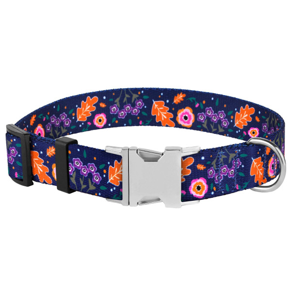 Нашийник для Собак BronzeDog Urban Квіти Нейлоновий з Металевою Пряжкою Синій