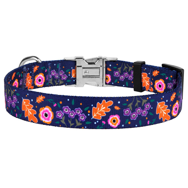Нашийник для Собак BronzeDog Urban Квіти Нейлоновий з Металевою Пряжкою Синій
