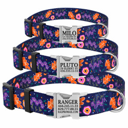 Нашийник для Собак BronzeDog Urban Квіти Нейлоновий з Металевою Пряжкою Синій