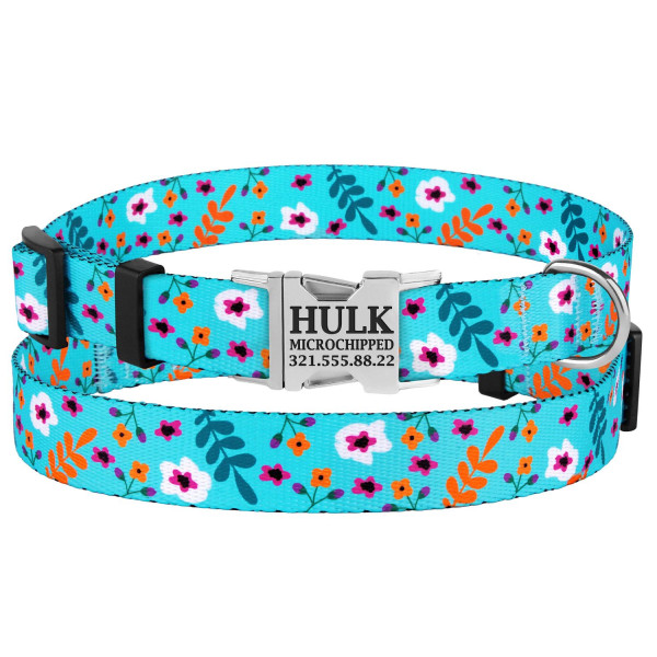 Нашийник для Собак BronzeDog Urban Квіти Нейлоновий з Металевою Пряжкою Ментол