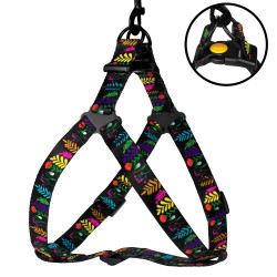 Шлея для Собак BronzeDog Urban Квіти Нейлонова Чорна