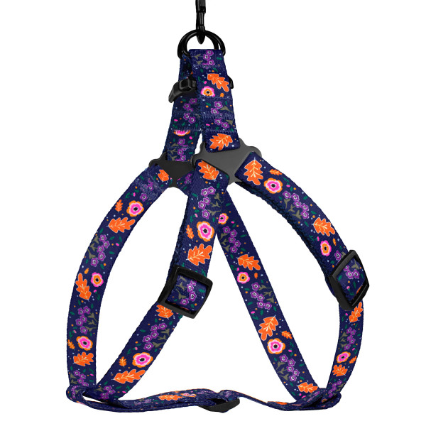 Шлея для Собак BronzeDog Urban Квіти Нейлонова Синя
