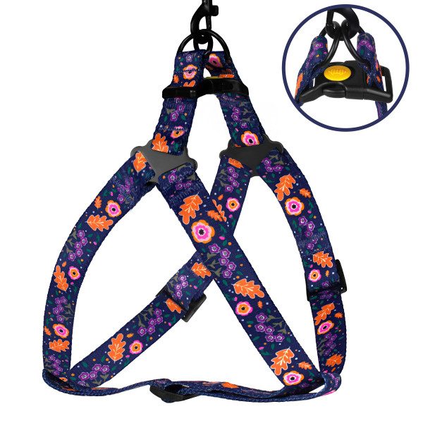 Шлея для Собак BronzeDog Urban Квіти Нейлонова Синя
