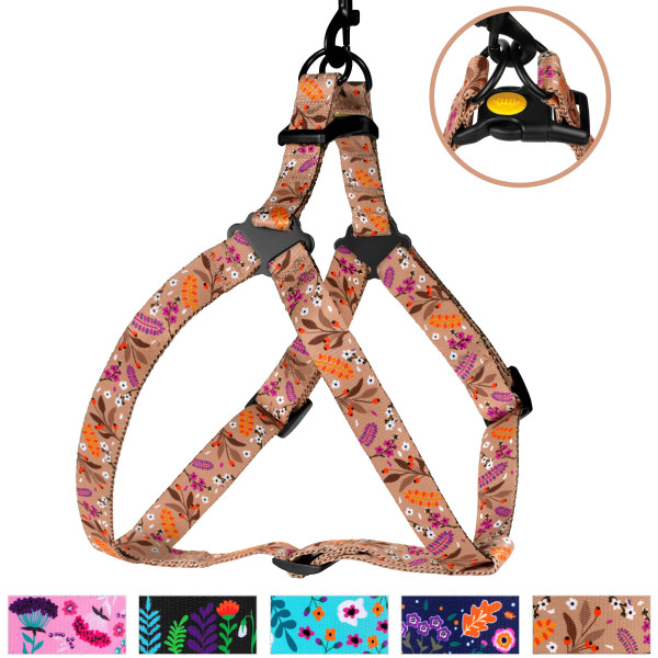 Шлея для Собак BronzeDog Urban Квіти Нейлонова Бежева