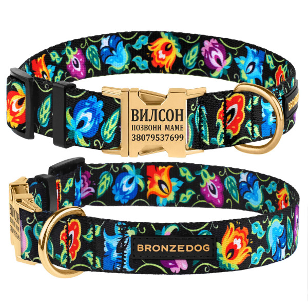 Нашийник для Собак Bronzedog Urban Folk нейлоновий з металевою пряжкою золотистого кольору чорний