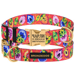 Нашийник для Собак Bronzedog Urban Folk нейлоновий з металевою пряжкою золотистого кольору кораловий