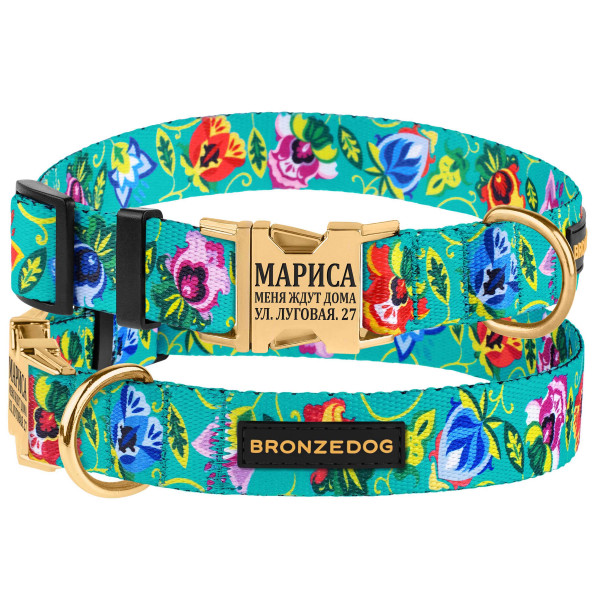 Нашийник для Собак Bronzedog Urban Folk нейлоновий з металевою пряжкою золотистого кольору ментоловий