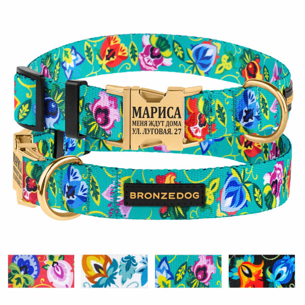Нашийник для Собак Bronzedog Urban Folk нейлоновий з металевою пряжкою золотистого кольору ментоловий