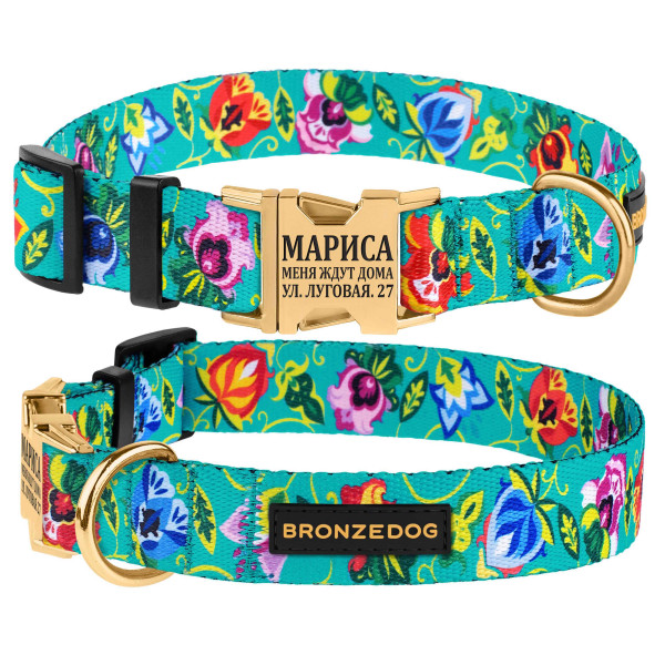 Нашийник для Собак Bronzedog Urban Folk нейлоновий з металевою пряжкою золотистого кольору ментоловий
