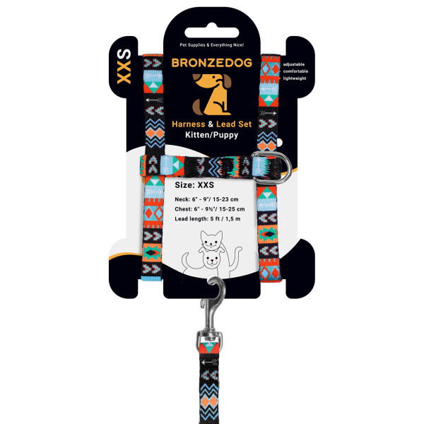 Шлея з Поводком для Котів та Дрібних Собак BronzeDog Urban Ацтеки