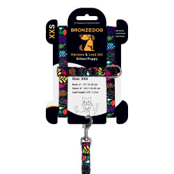 Шлея з Поводком для Котів та Дрібних Собак BronzeDog Urban Квіти Чорна